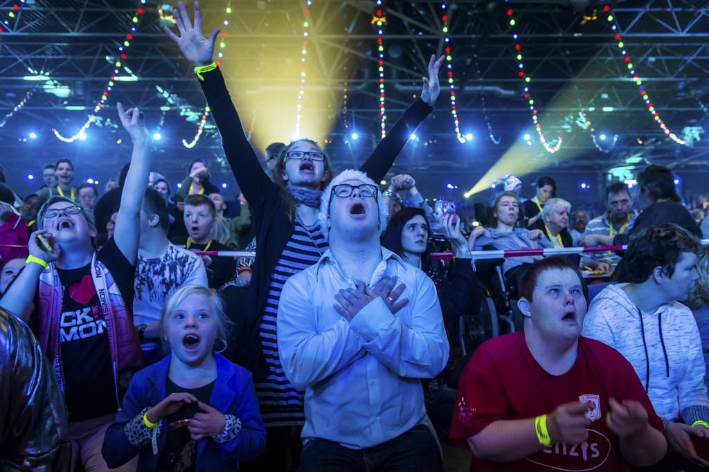 Mentally Handicapt youth enjoys a performance by their favourite Dutch artists, Jaarbeurs, Utrecht, Netherlands